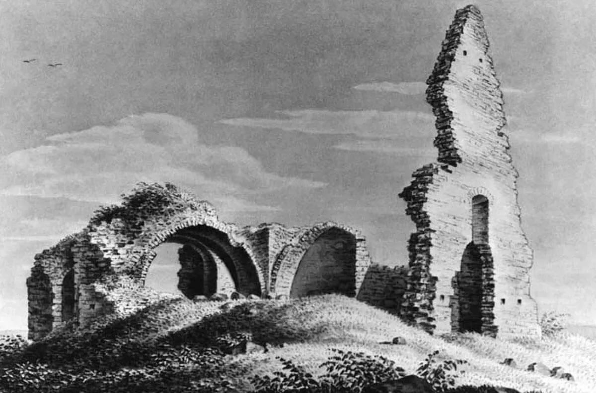 Гравюра 1828 года с руинами часовни Девы Марии в Виру-Нигула. 